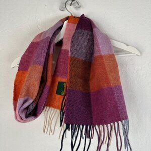 John Hanly & Co. LTD for L.L Bean Lambswool Check Scarf 64" X 12" Purple Fringe